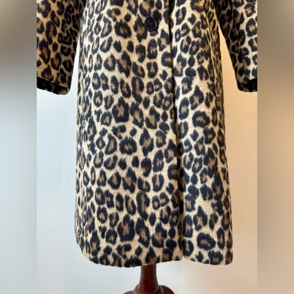 Express Faux Fur Leopard Print Single Breasted Pea Coat Black/Tan Size M - Picture 5 of 14